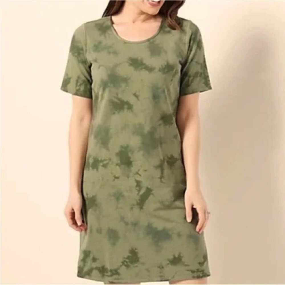 PACT Short Sleeve Tie Waist Dress Women's XL Green Tie Dye Organic Cotton - Picture 12 of 12